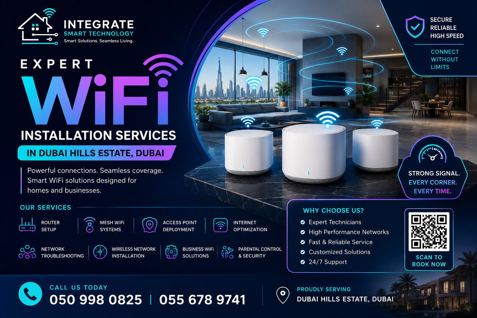 Mesh Wi-Fi and wireless network installation in luxury Dubai Hills Estate property