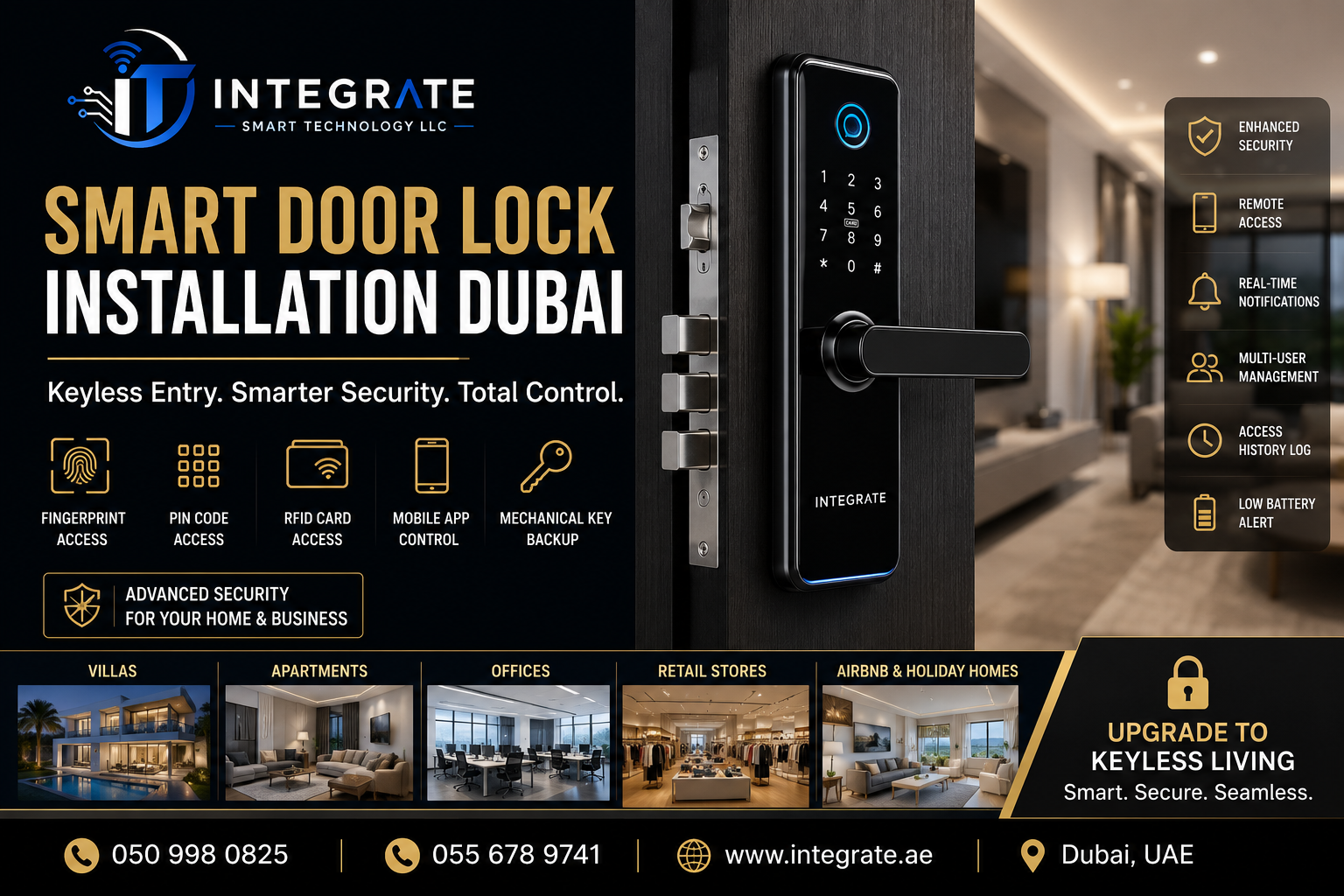 Smart Door Lock Installation Dubai | Keyless Entry & Digital Lock Solutions for Villas, Apartments & Offices